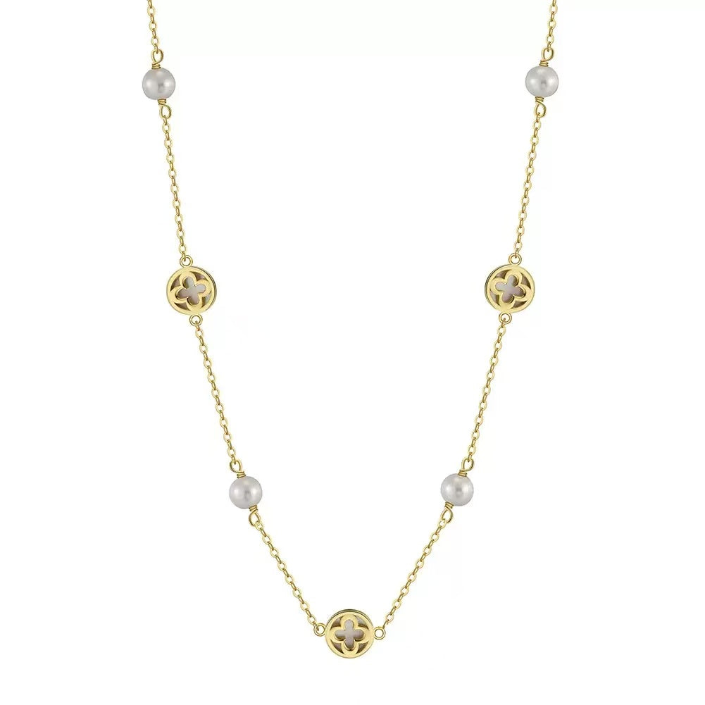 Four-Leaf Clover Mother of Pearl & Freshwater Pearl Necklace