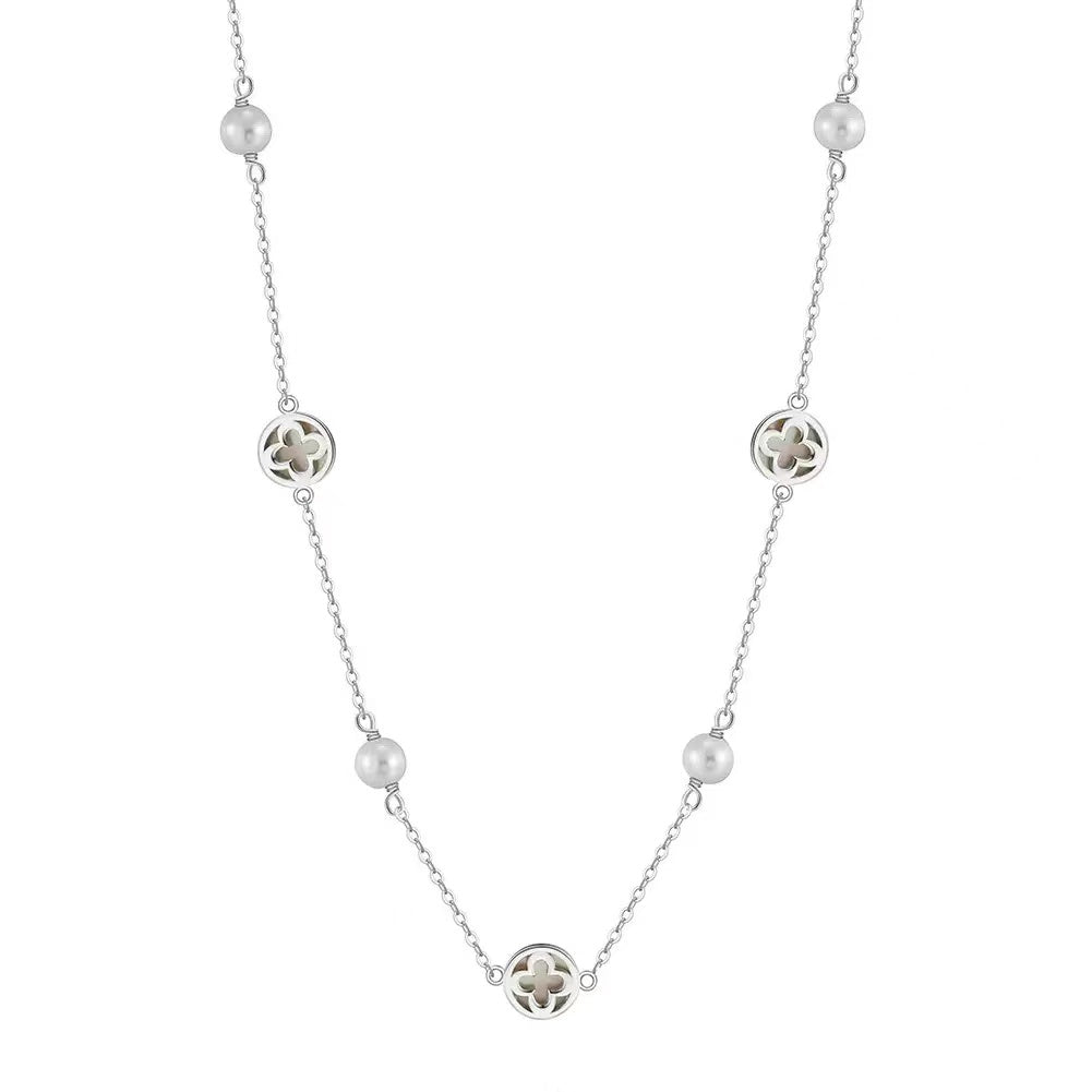 Four-Leaf Clover Mother of Pearl & Freshwater Pearl Necklace