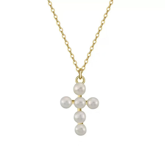 Freshwater Pearl Cross Necklace – Sterling Silver or Gold Vermeil