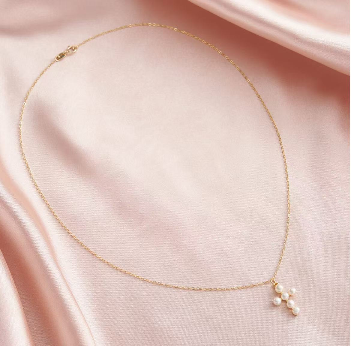 Freshwater Pearl Cross Necklace – Sterling Silver or Gold Vermeil