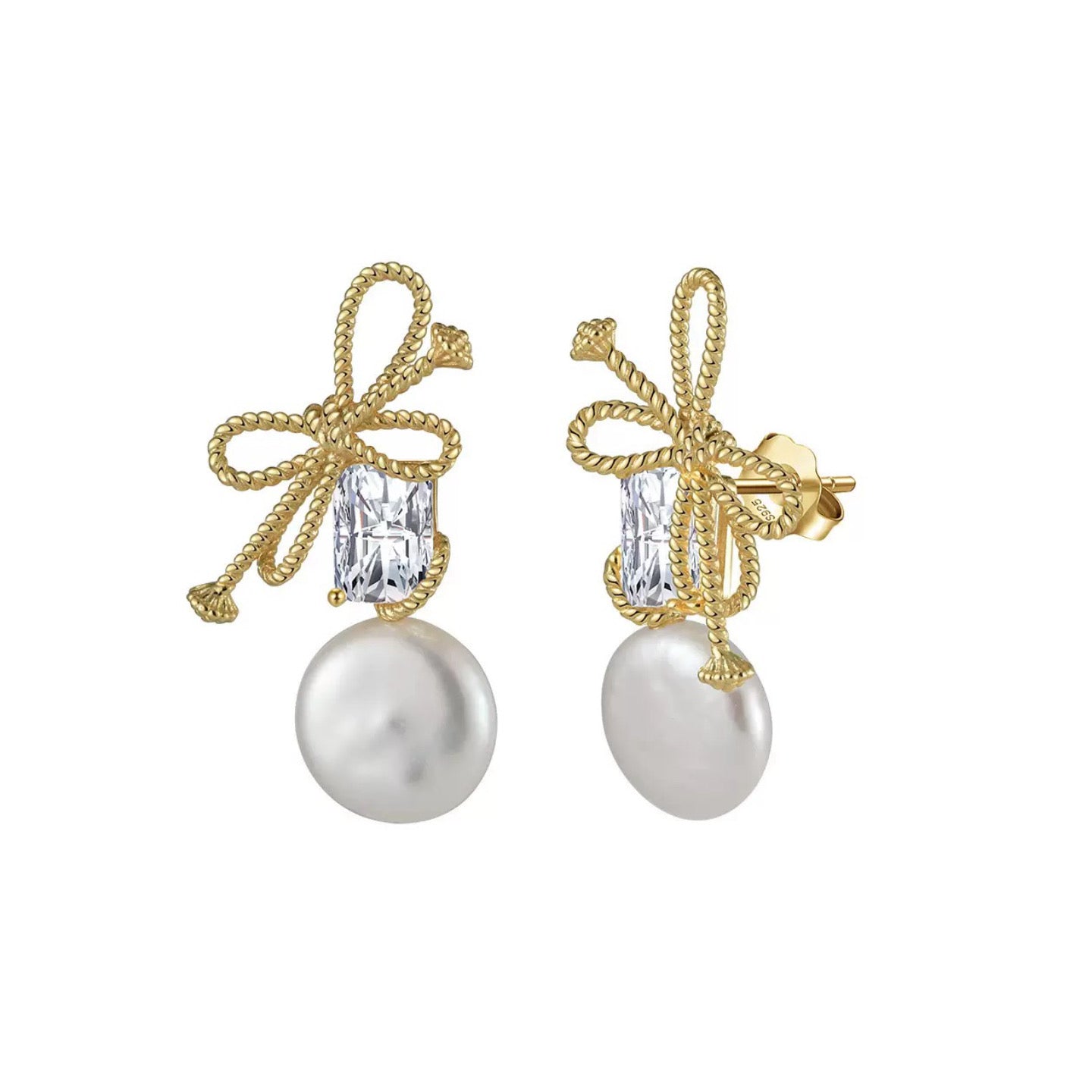 Bow Freshwater Pearl Drop Earrings – Sterling Silver or Gold Vermeil