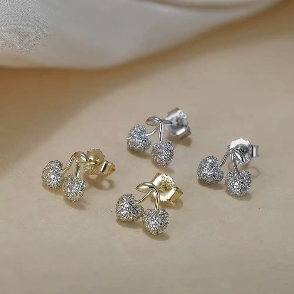 Cherry Stud Earrings – Sterling Silver or Gold Vermeil