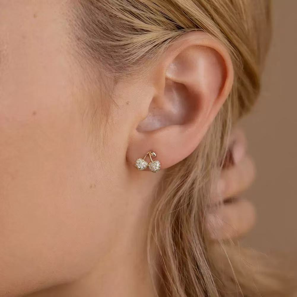 Cherry Stud Earrings – Sterling Silver or Gold Vermeil
