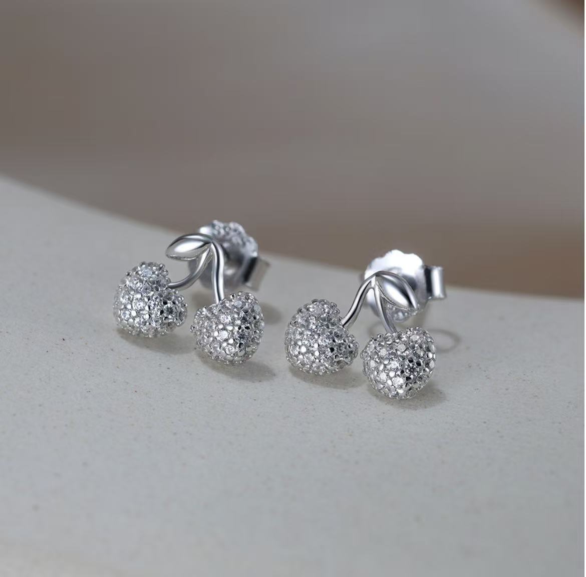 Cherry Stud Earrings – Sterling Silver or Gold Vermeil