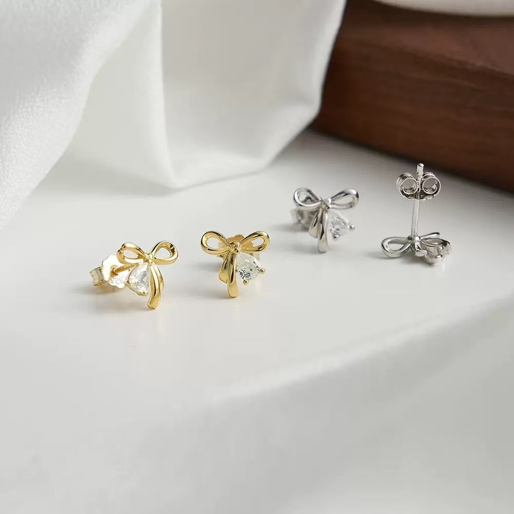 Bow Knot Stud Earrings – Sterling Silver or Gold Vermeil