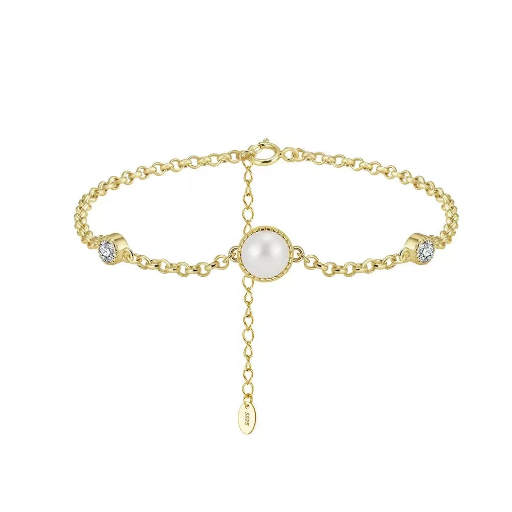 Single Pearl Chain Bracelet – Sterling Silver or Gold Vermeil