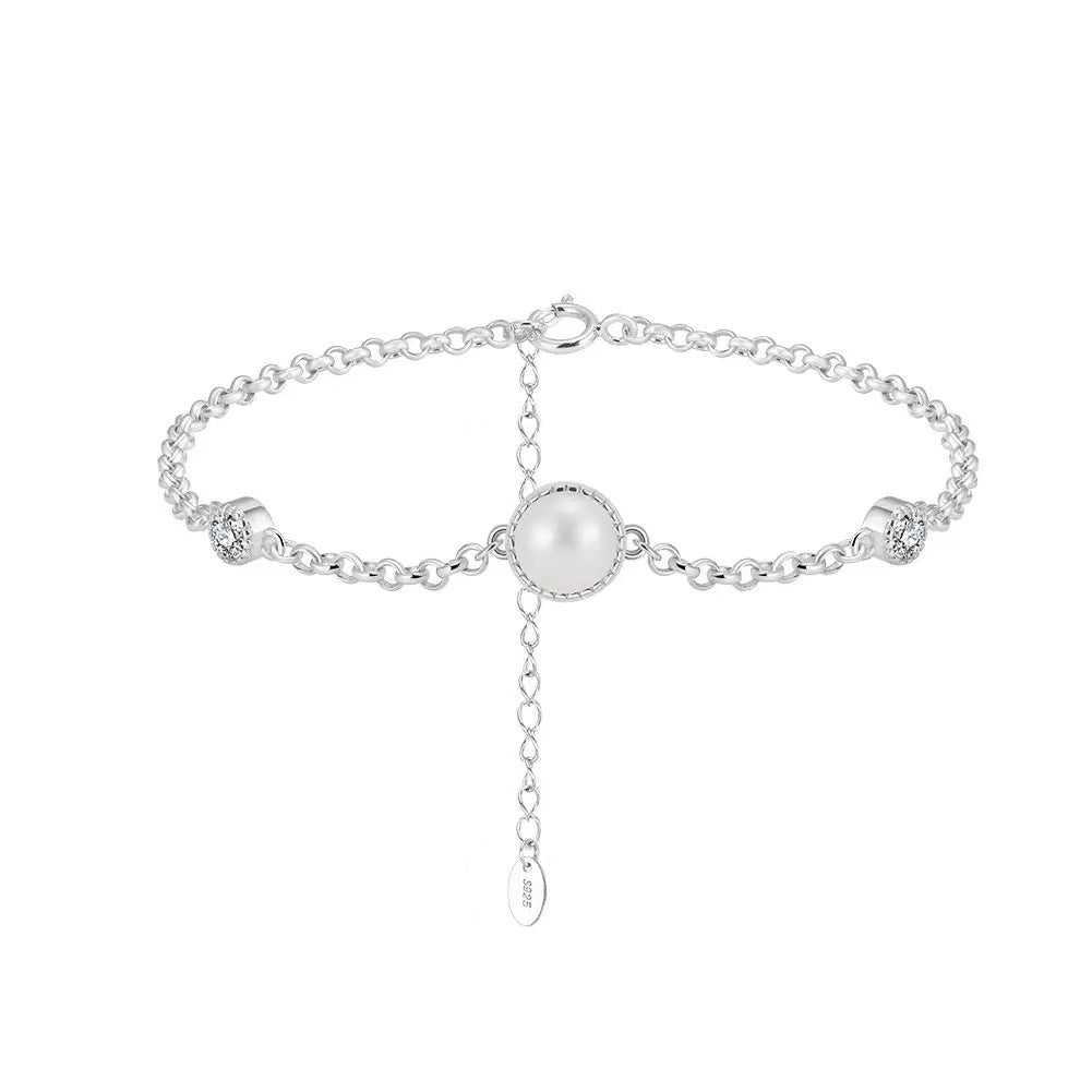 Single Pearl Chain Bracelet – Sterling Silver or Gold Vermeil