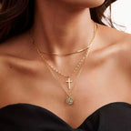 Cross Disc Layered Necklace Multi-Strand Necklaces