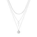 Layered Cross & Coin Pendant Necklace – Sterling Silver or Gold Plated