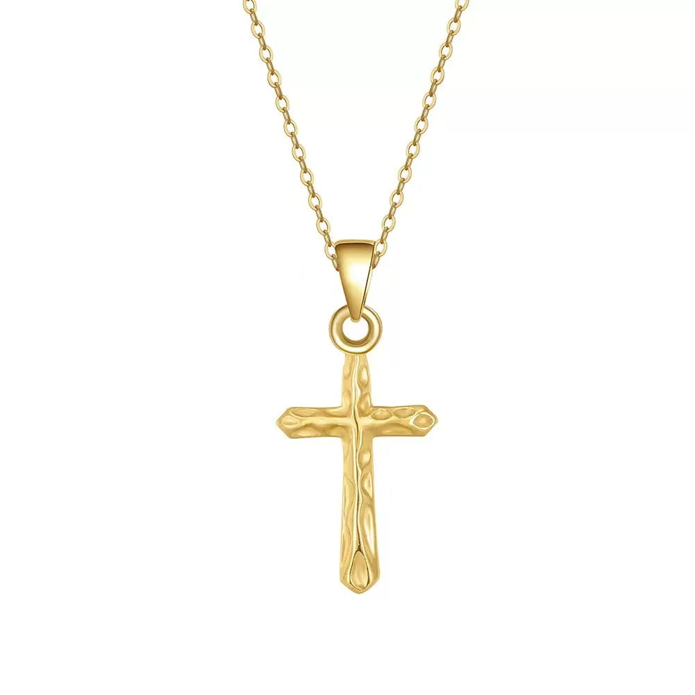 Hammered Cross Pendant Necklace – Sterling Silver or Gold Plated