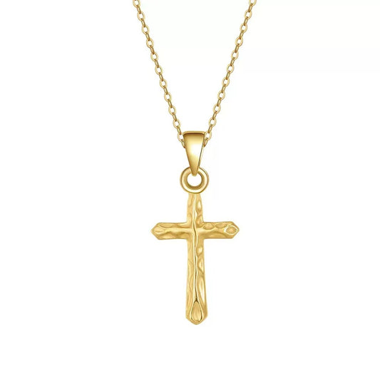 Hammered Cross Pendant Necklace – Sterling Silver or Gold Plated