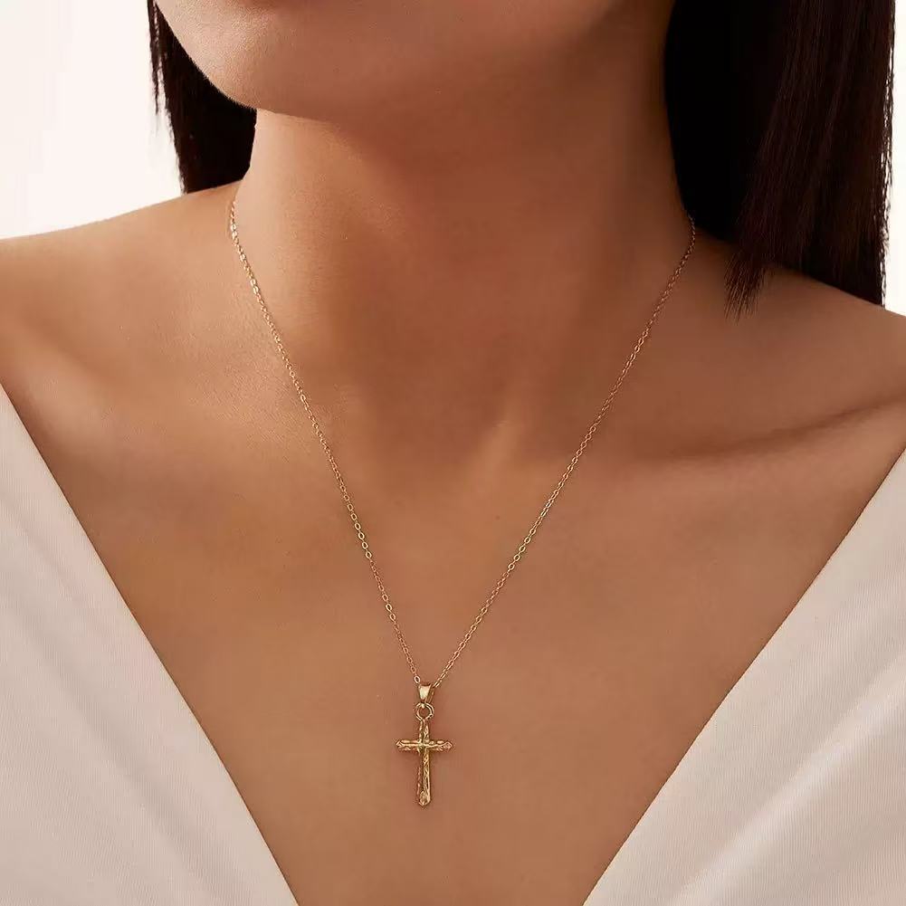 Hammered Cross Pendant Necklace – Sterling Silver or Gold Plated