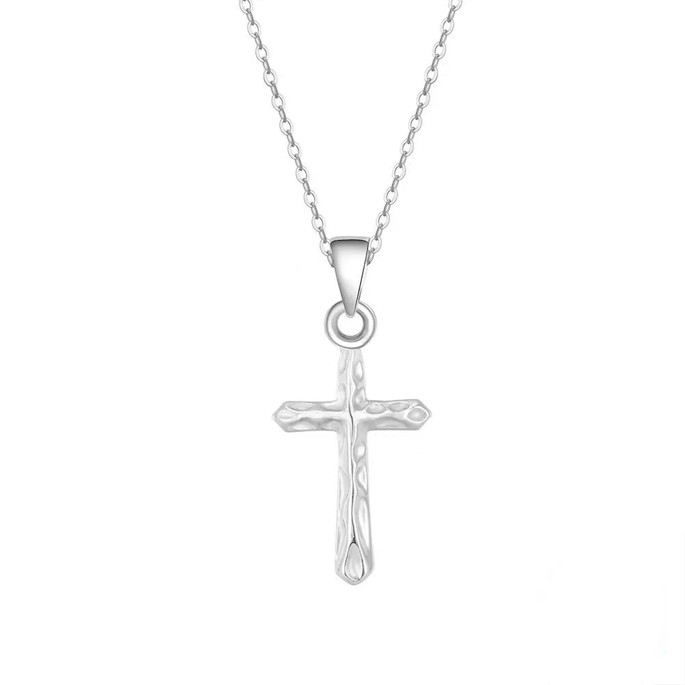 Hammered Cross Pendant Necklace – Sterling Silver or Gold Plated
