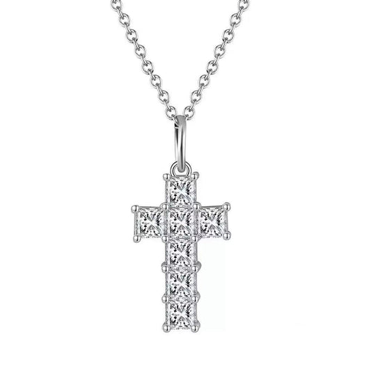 Princess Cut Cross Pendant Necklace – Sterling Silver