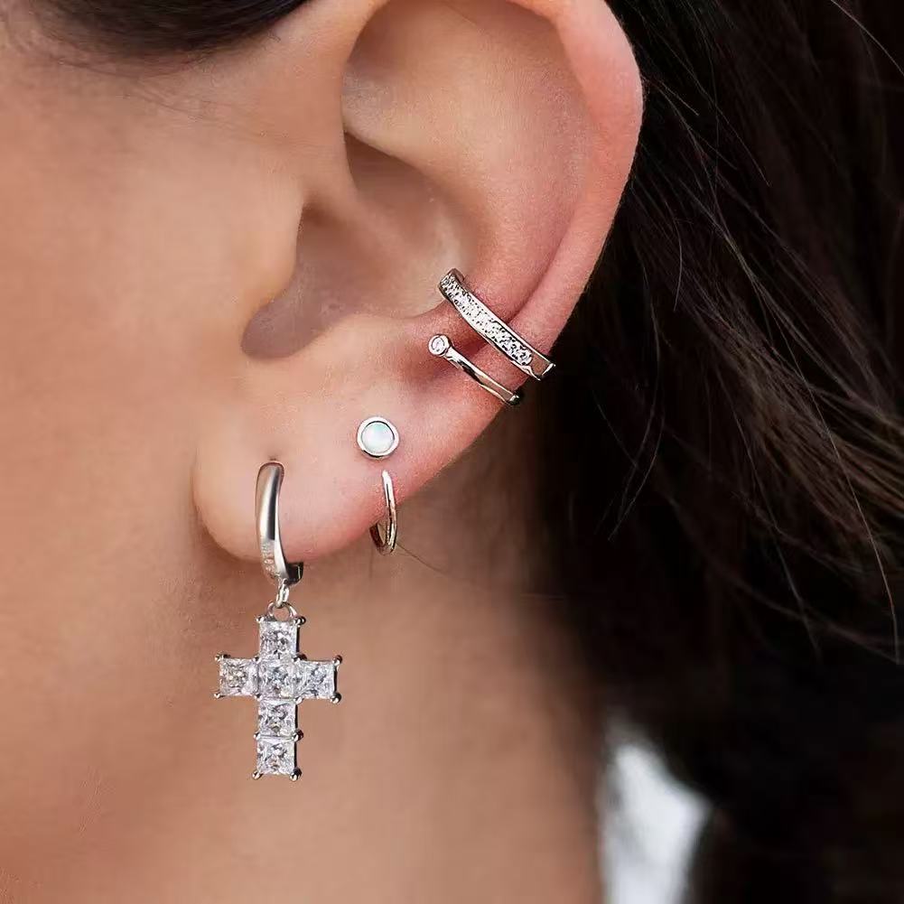 Princess Cut Cross Drop Earrings – Sterling Silver