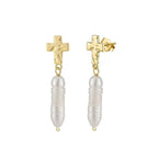 Cross Top Baroque Pearl Earrings Stud Earrings