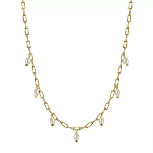 Pearl Chain Link Necklace – Sterling Silver or Gold Plated