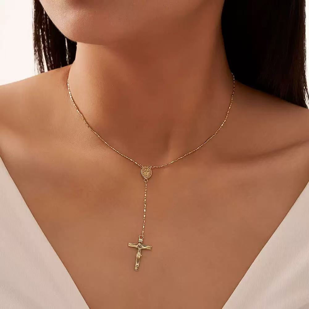Rosary Cross Y Necklace – Sterling Silver or Gold Plated