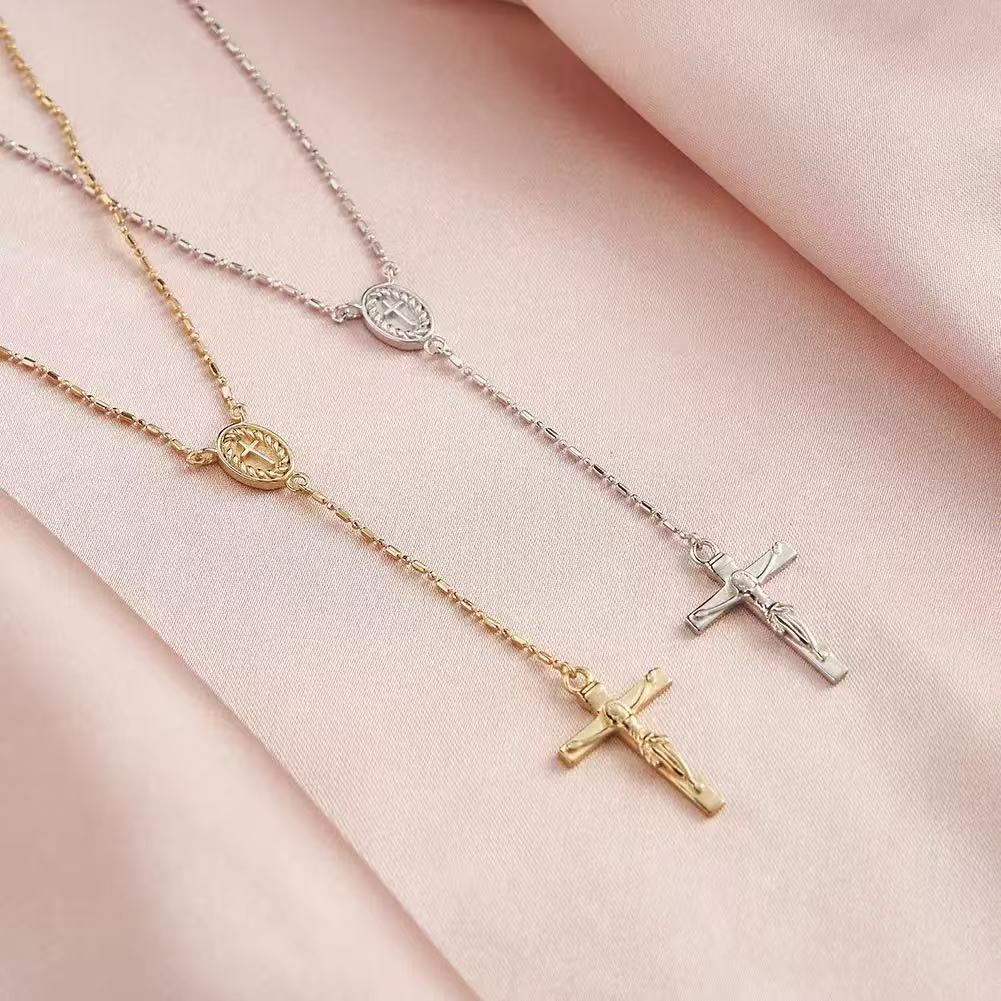 Rosary Cross Y Necklace – Sterling Silver or Gold Plated