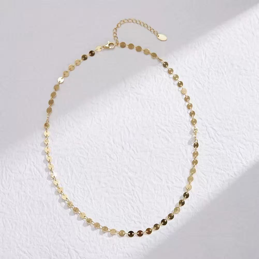 Disc Chain Choker Necklace – Sterling Silver or Gold Plated