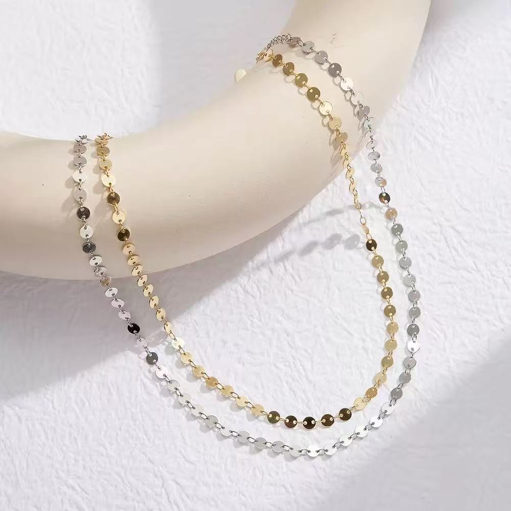 Disc Chain Choker Necklace – Sterling Silver or Gold Plated