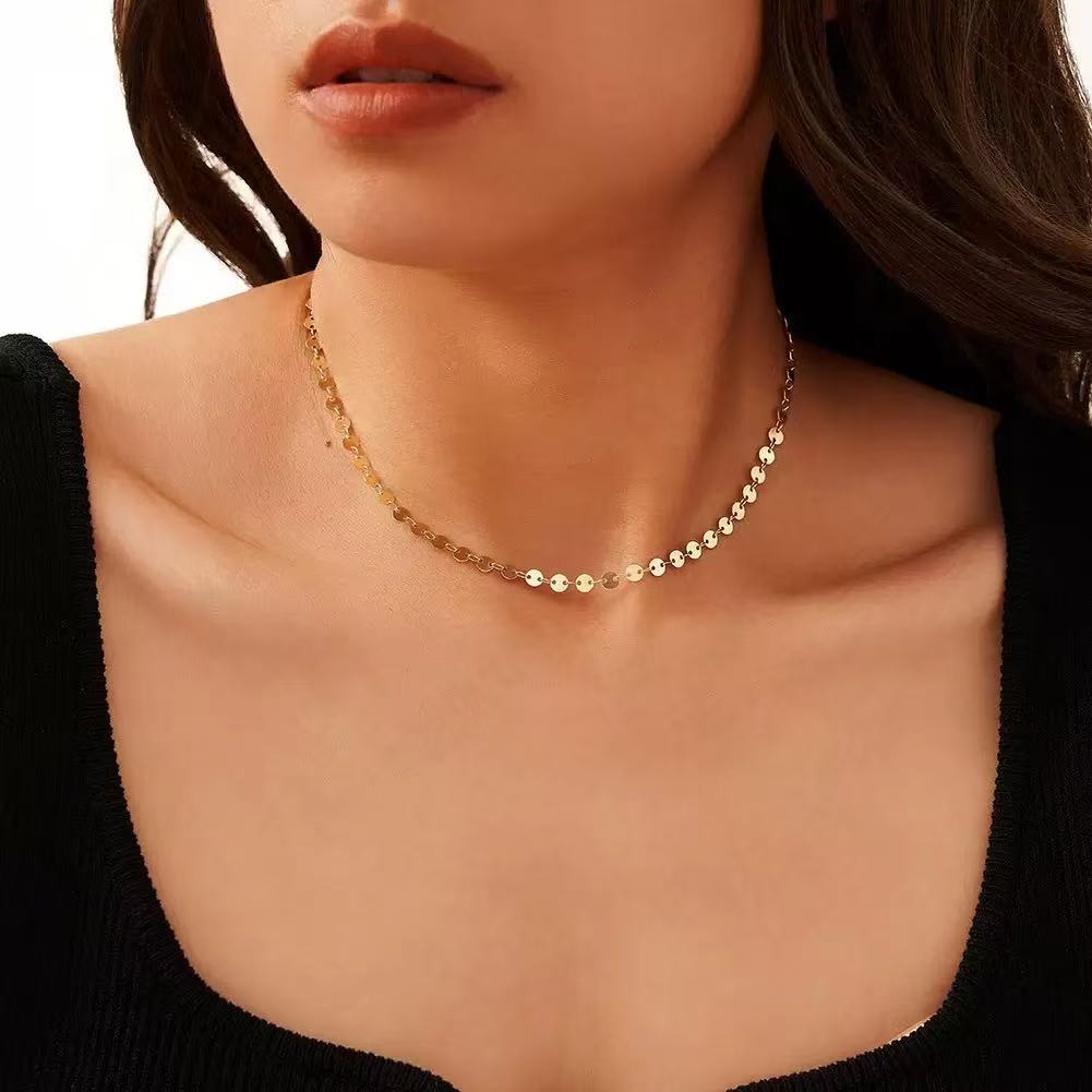 Disc Chain Choker Necklace – Sterling Silver or Gold Plated