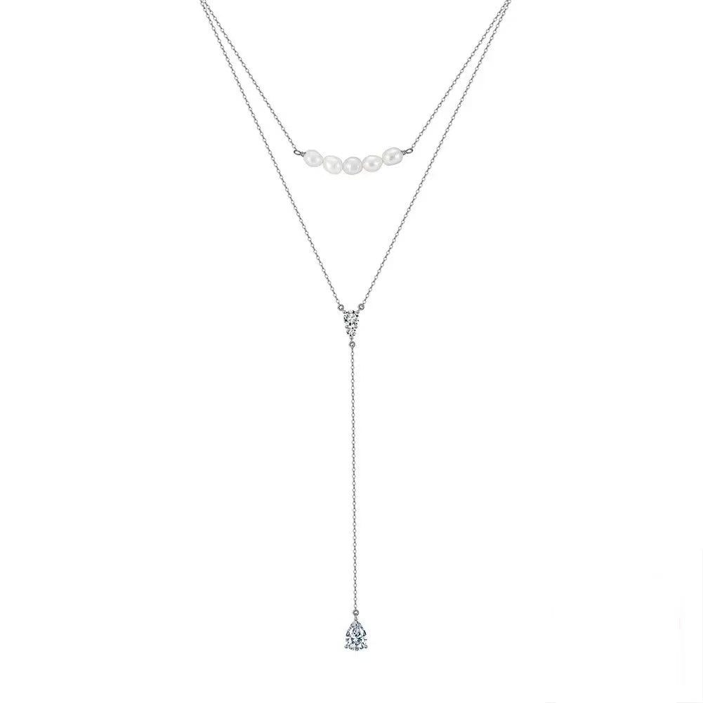 Pearl & CZ Layered Y Necklace – Sterling Silver or Gold Plated