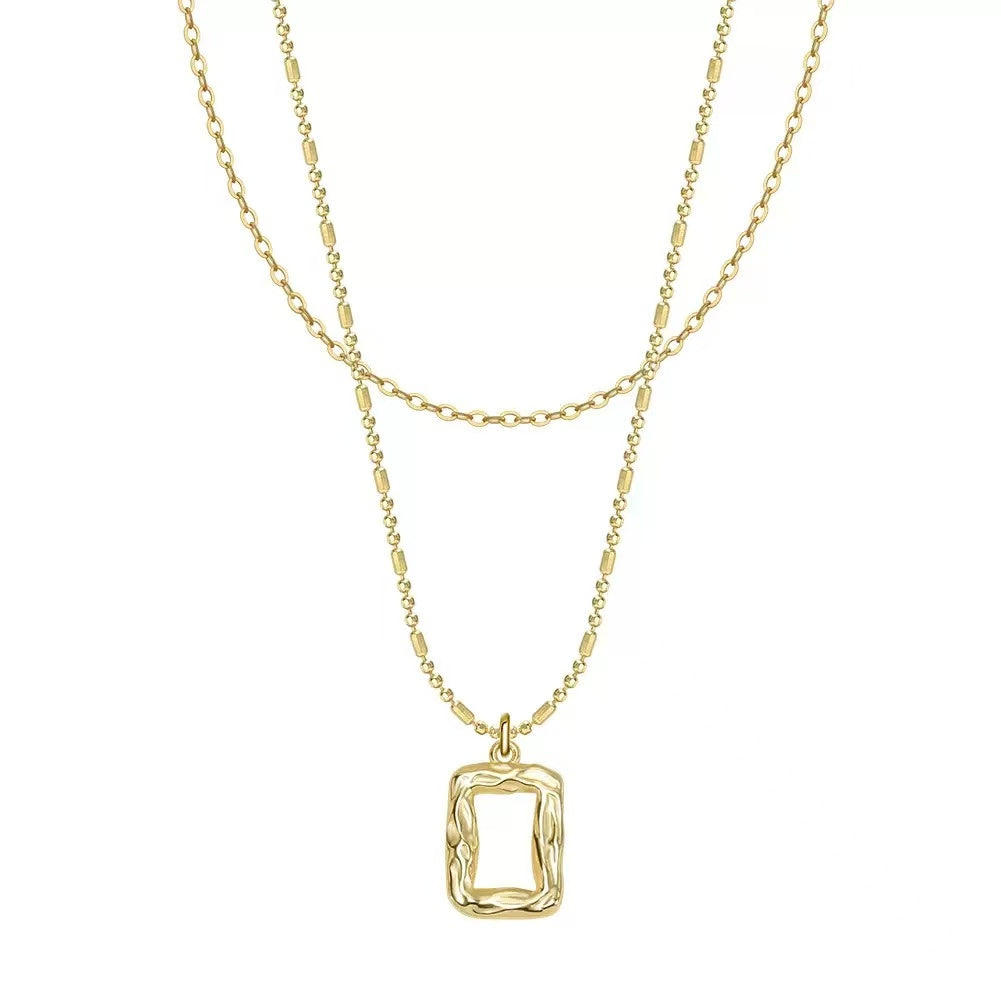Layered Rectangle Pendant Necklace – Sterling Silver or Gold Plated