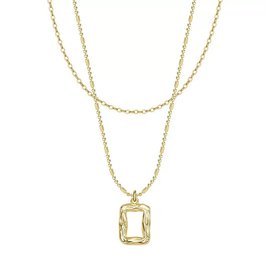 Layered Rectangle Pendant Necklace – Sterling Silver or Gold Plated