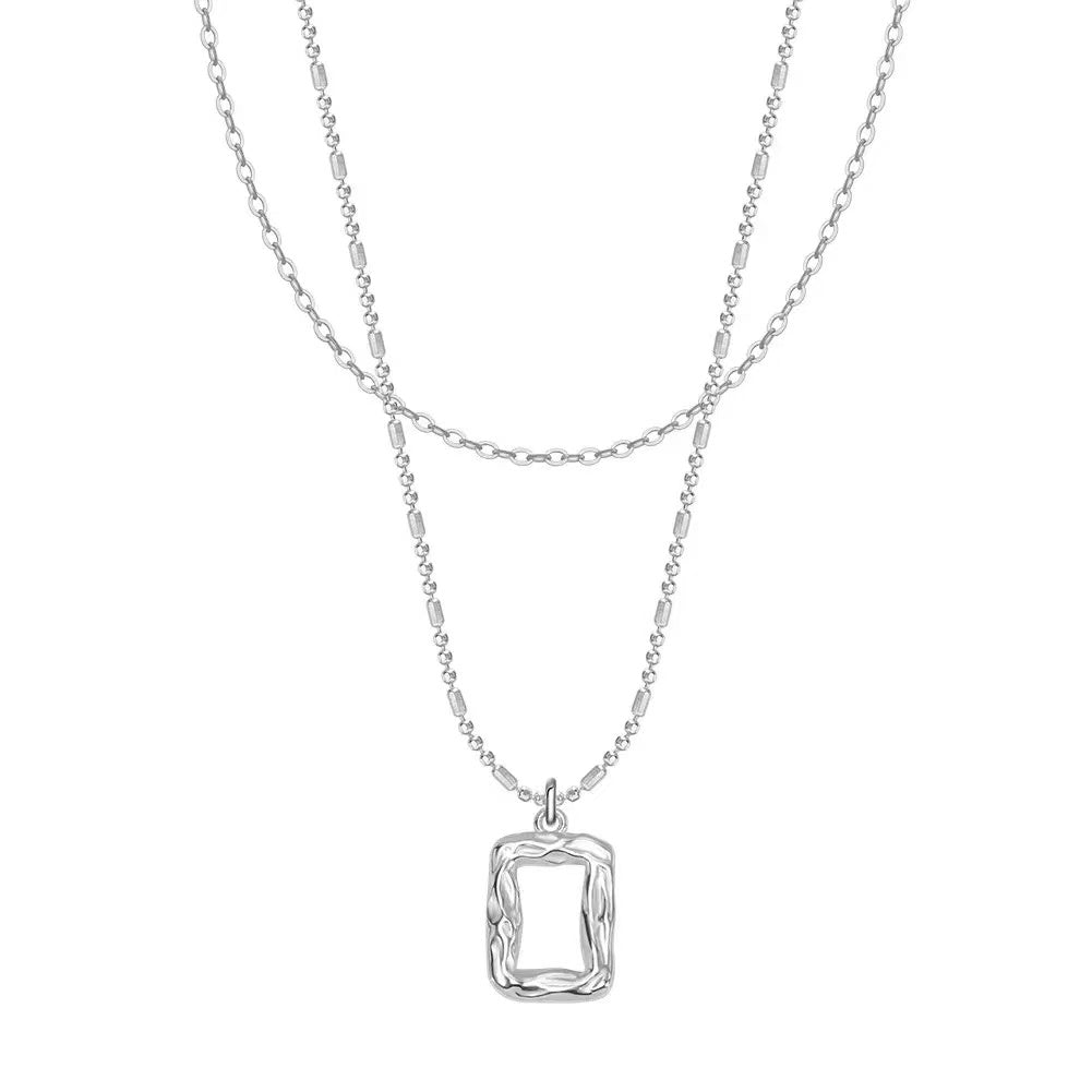 Layered Rectangle Pendant Necklace – Sterling Silver or Gold Plated
