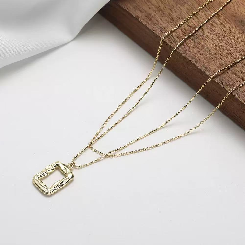 Layered Rectangle Pendant Necklace – Sterling Silver or Gold Plated