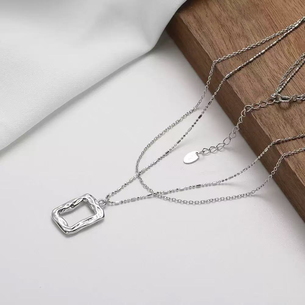 Layered Rectangle Pendant Necklace – Sterling Silver or Gold Plated