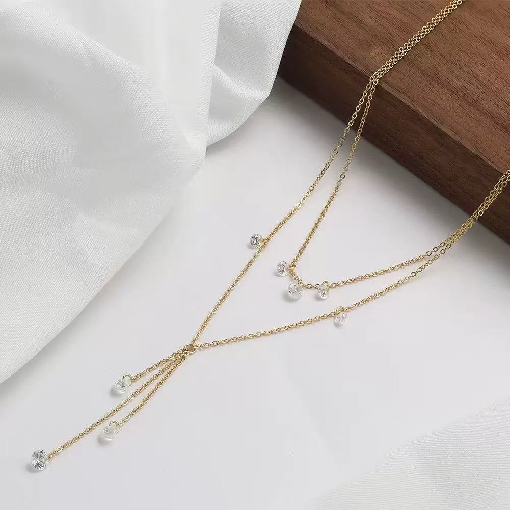 Layered CZ Y Necklace – Sterling Silver or Gold Plated