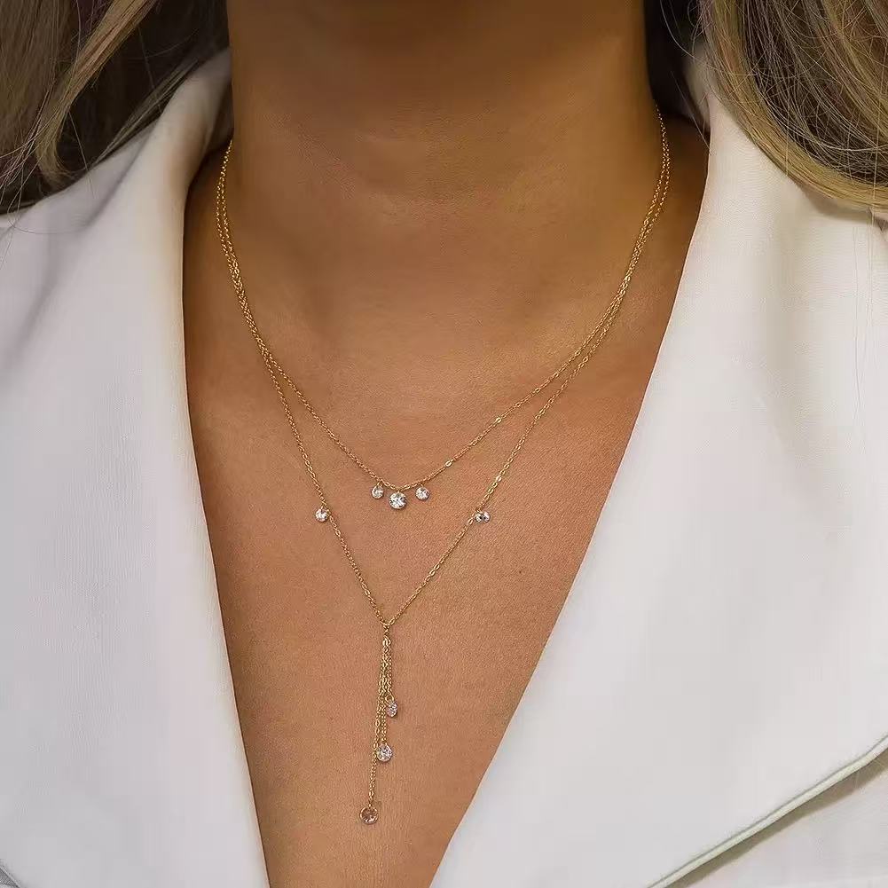 Layered CZ Y Necklace – Sterling Silver or Gold Plated