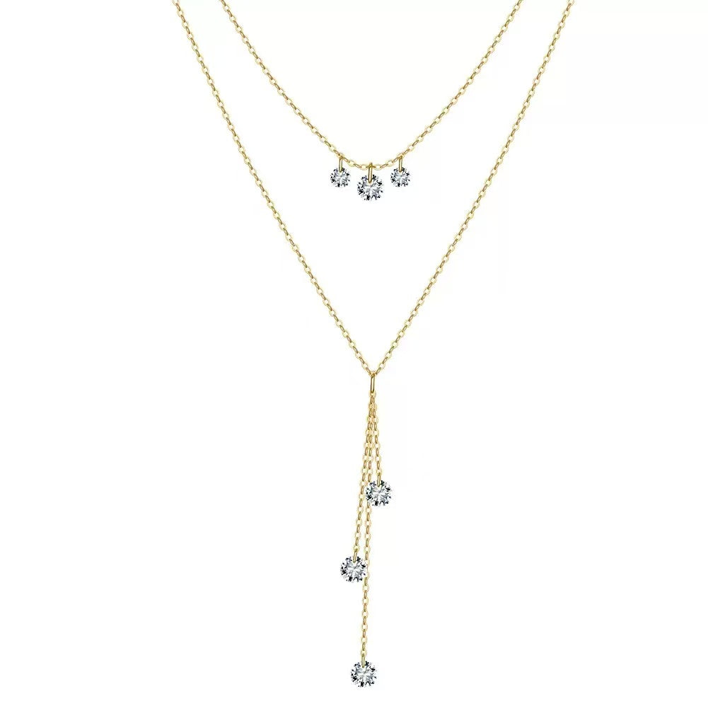 Layered CZ Y Necklace – Sterling Silver or Gold Plated