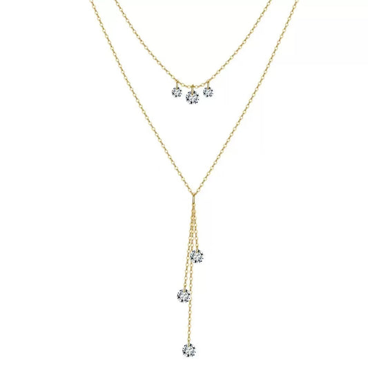 Layered CZ Y Necklace – Sterling Silver or Gold Plated