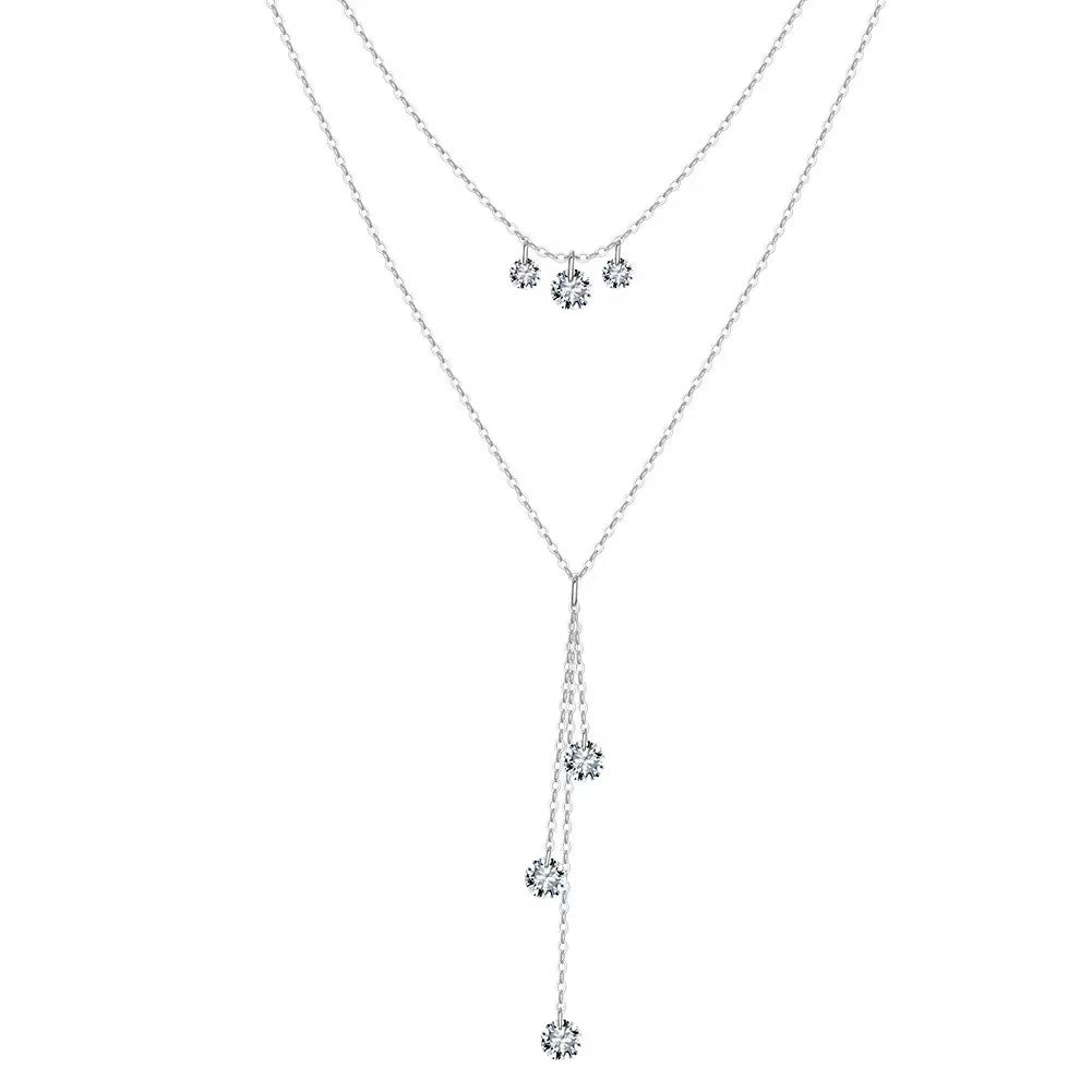 Layered CZ Y Necklace – Sterling Silver or Gold Plated