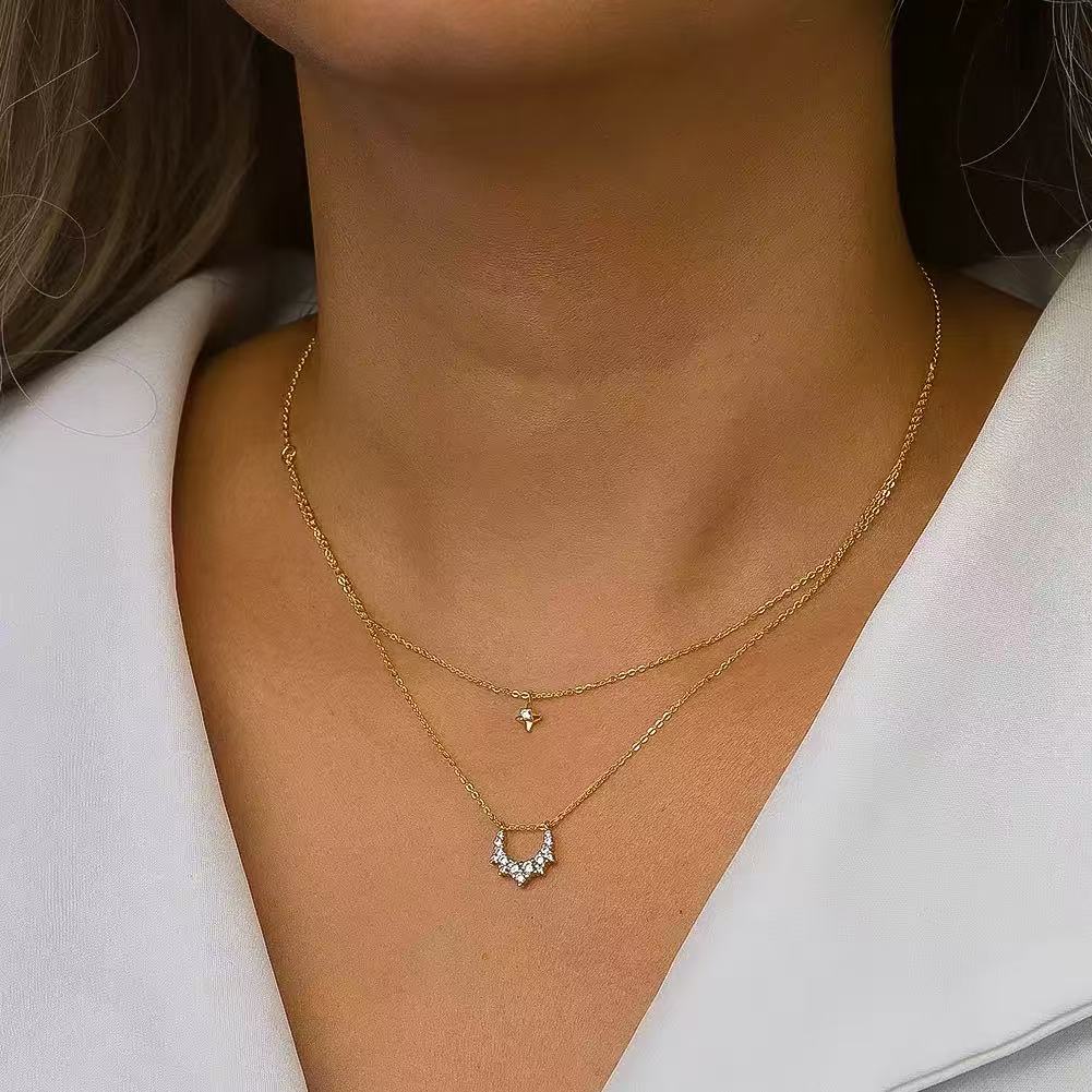 Layered Star & Moon Necklace – Sterling Silver or Gold Plated