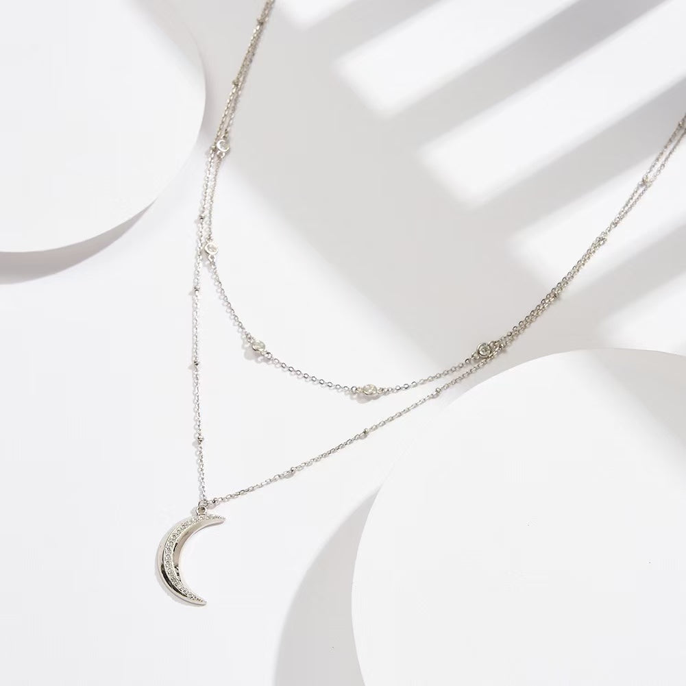 Layered Crescent Moon Necklace – Sterling Silver or Gold Plated