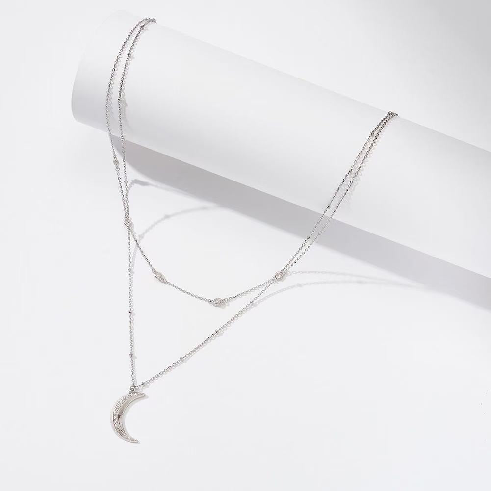 Layered Crescent Moon Necklace – Sterling Silver or Gold Plated