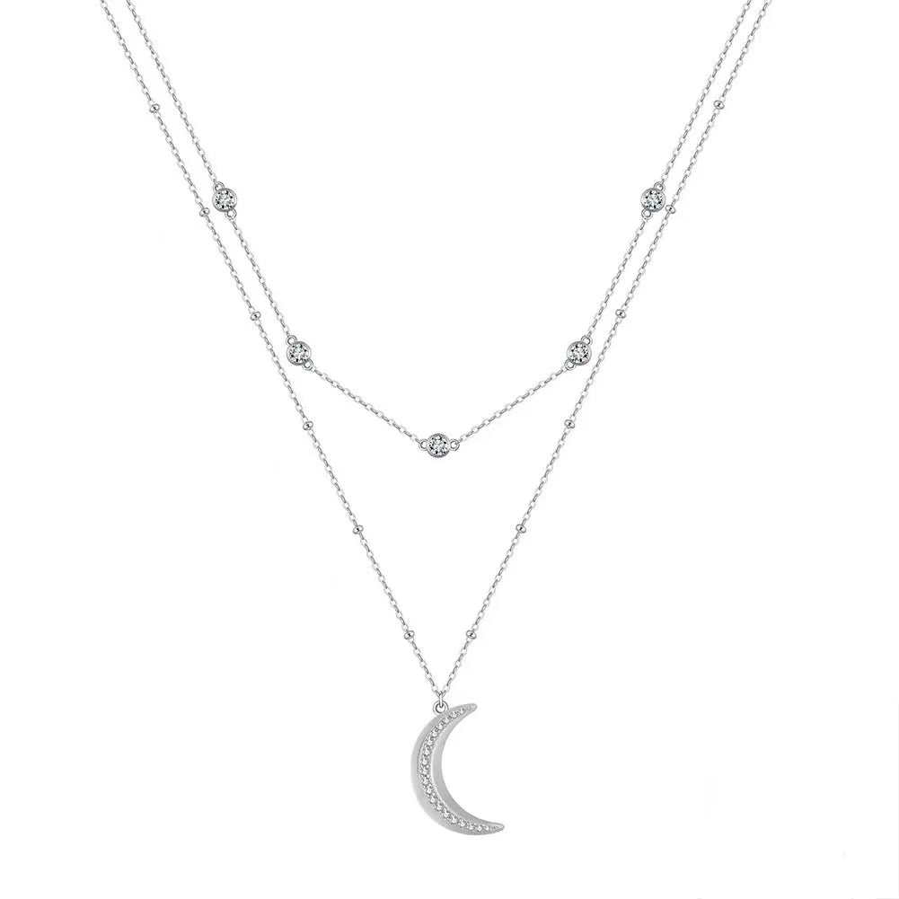 Layered Crescent Moon Necklace – Sterling Silver or Gold Plated