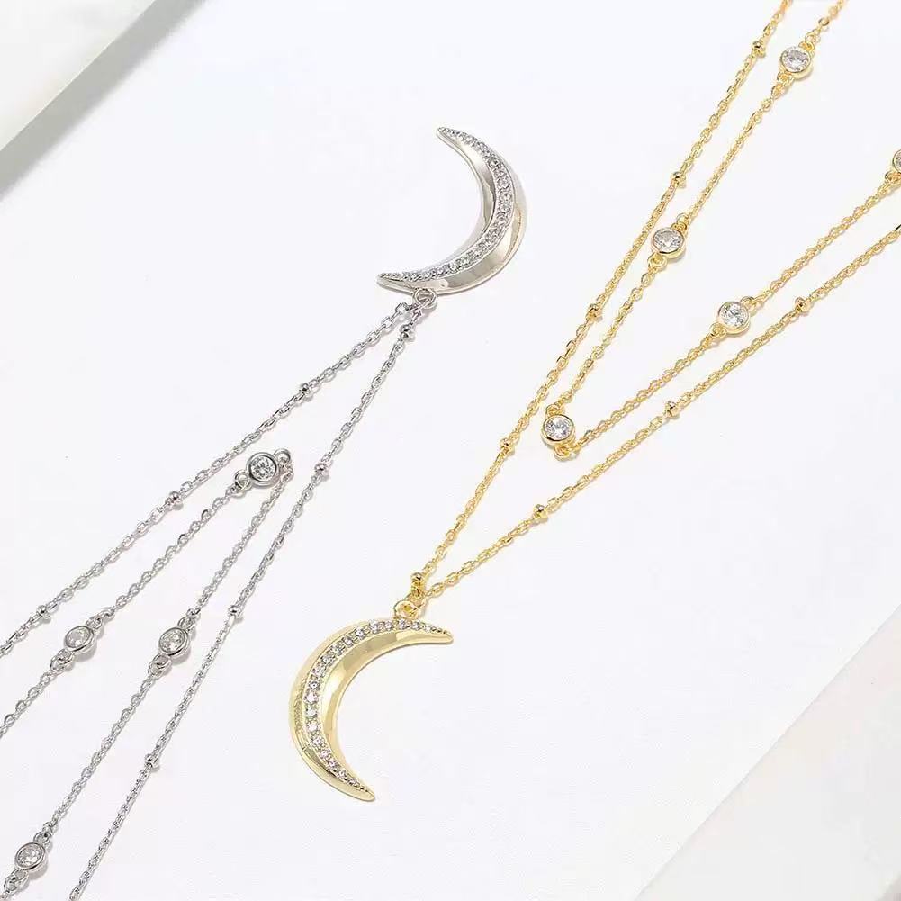 Layered Crescent Moon Necklace – Sterling Silver or Gold Plated