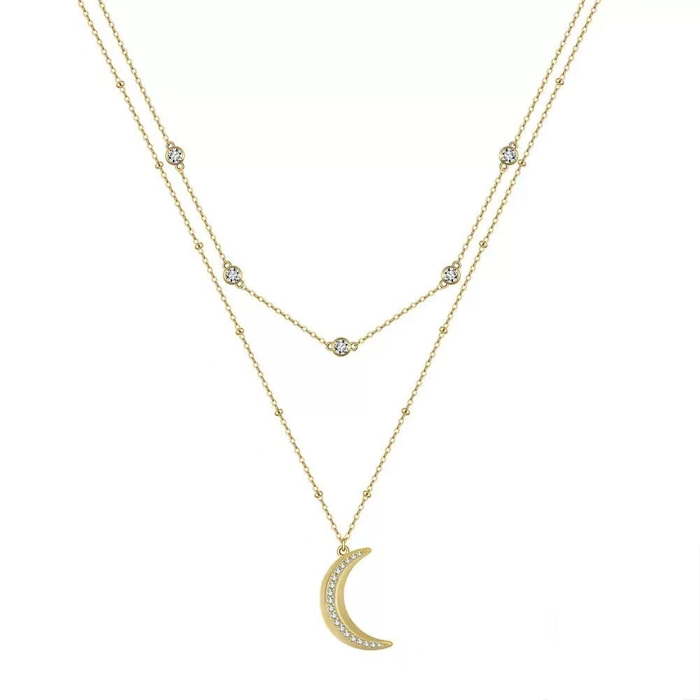 Layered Crescent Moon Necklace – Sterling Silver or Gold Plated