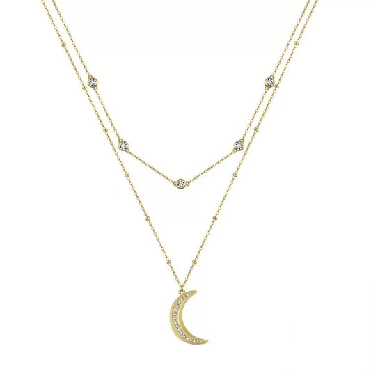 Layered Crescent Moon Necklace – Sterling Silver or Gold Plated