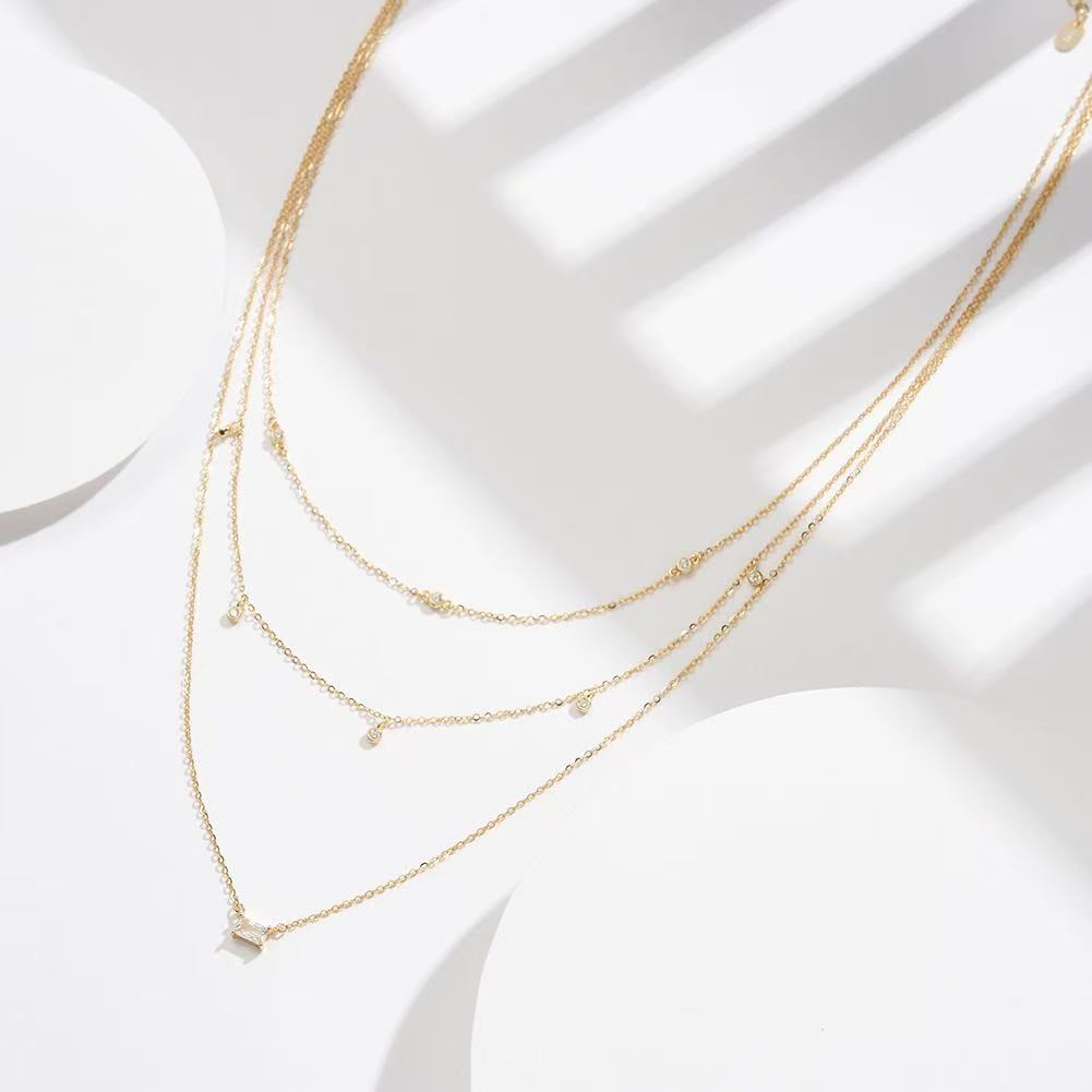 Triple Layer Zircon Necklace – Sterling Silver or Gold Plated