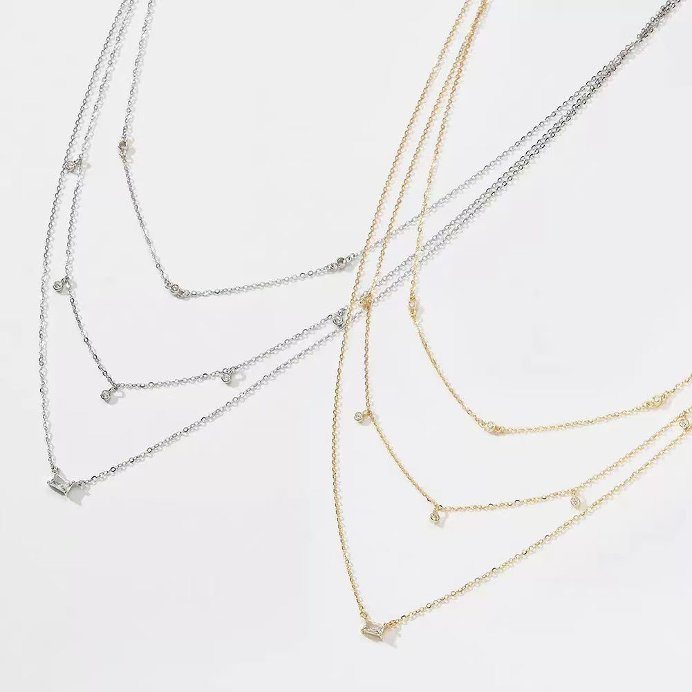 Triple Layer Zircon Necklace – Sterling Silver or Gold Plated