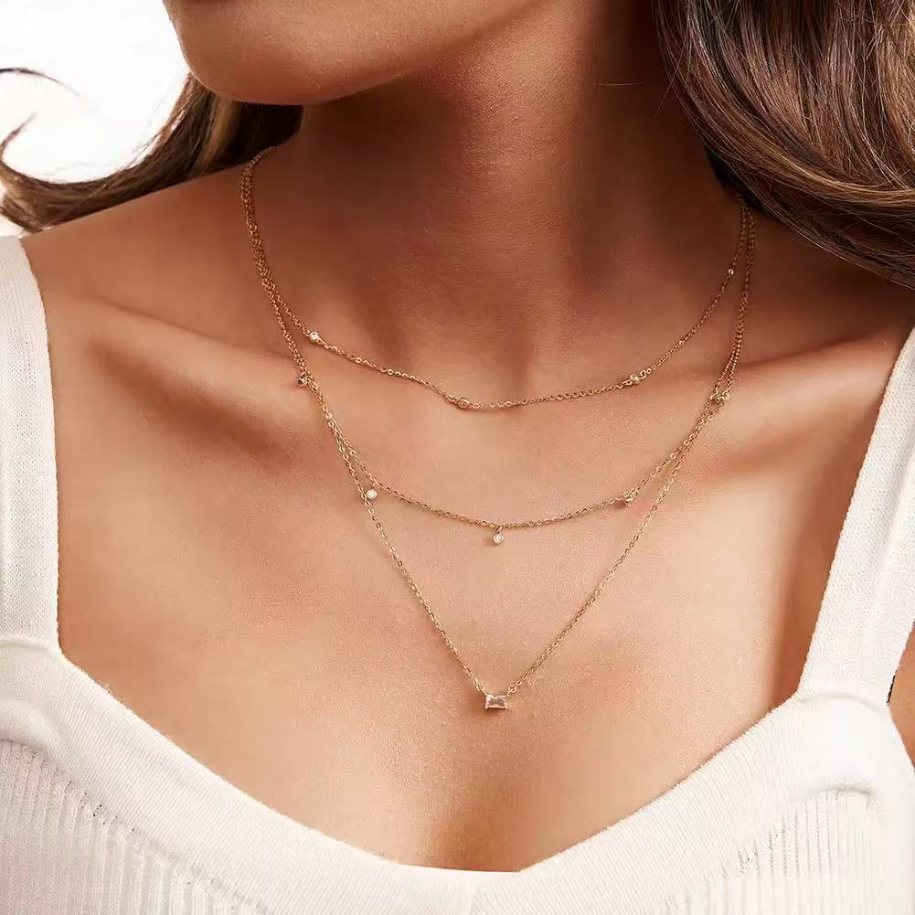 Triple Layer Zircon Necklace – Sterling Silver or Gold Plated