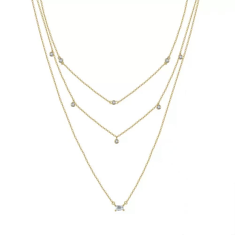 Triple Layer Zircon Necklace – Sterling Silver or Gold Plated