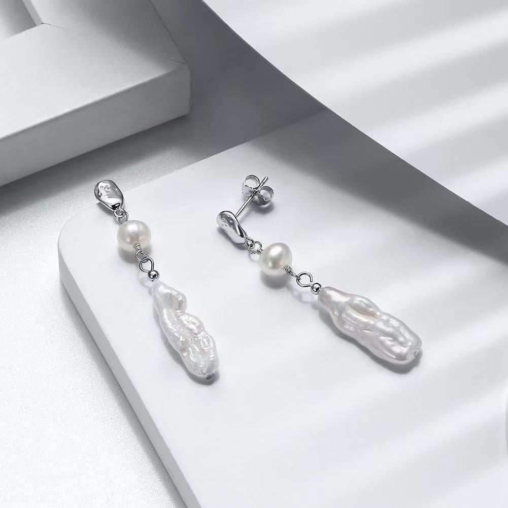 Ocean Drip – Baroque & Round Freshwater Pearl Drop Earrings