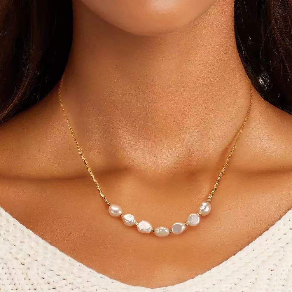 Baroque Pearl Bead Necklace – Sterling Silver or Gold Plated